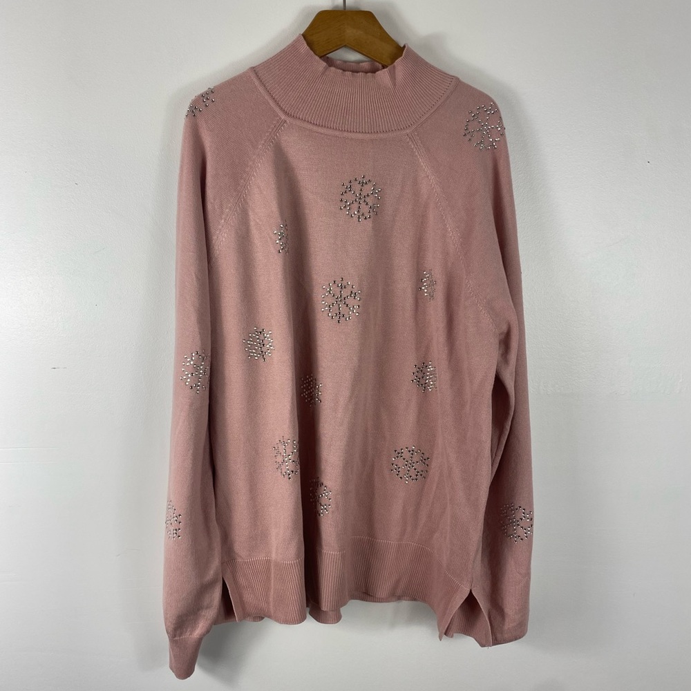 Marled Reunited Clothing Pink Turtle Neck Snowflake Sweater